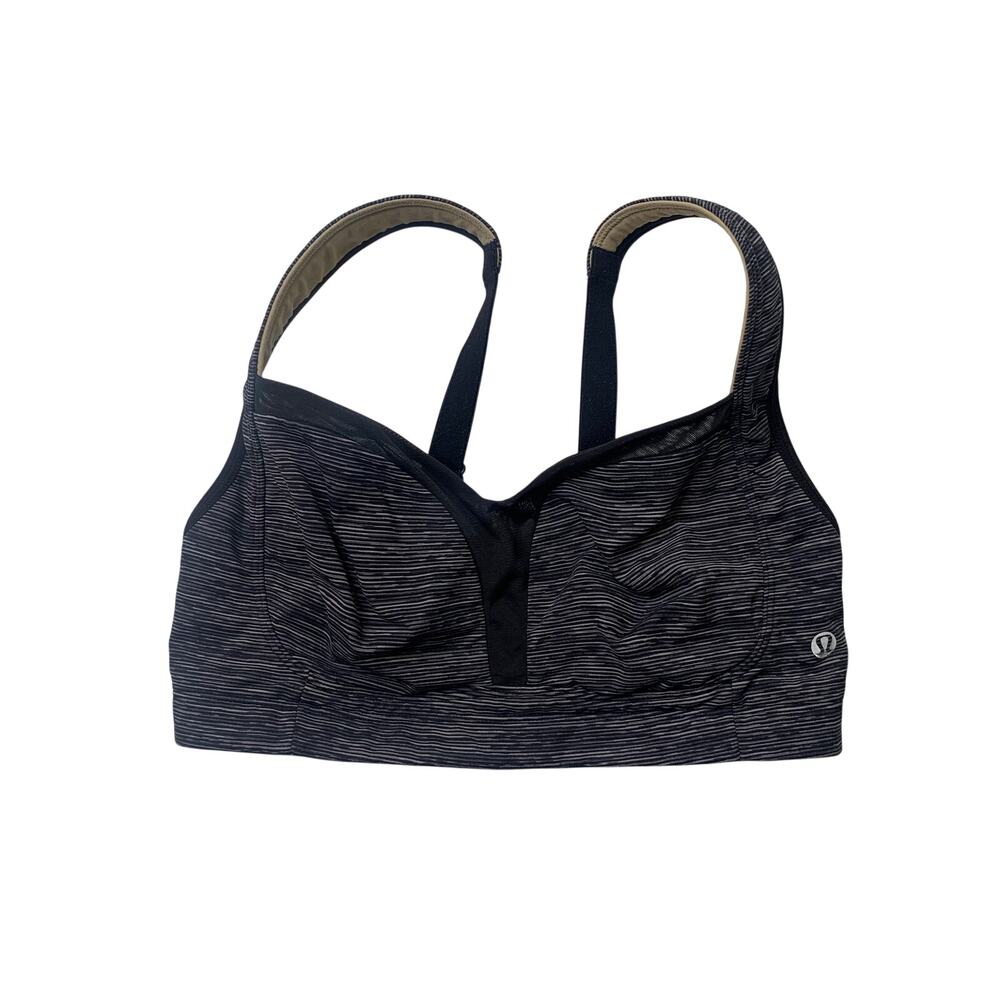 Lululemon Sports Bra Womens 4 Black Gray Ta Ta Tamer Moisture Wicking Spacedye
